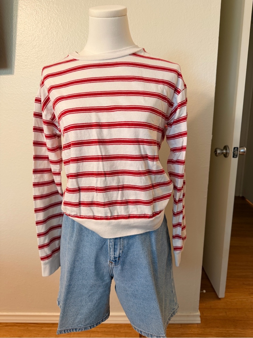 Striped Red & White Long-Sleeve Women's Sweater